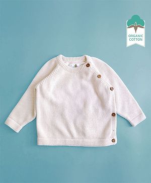 Keebee Organics Organic Cotton Knit Full Sleeves Solid Sweater - White