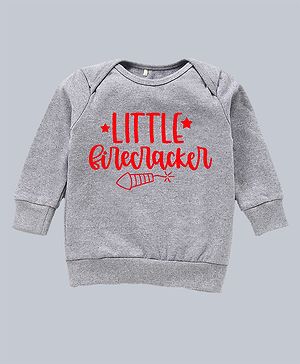 Kadam Baby Cotton Knit Diwali Theme Full Sleeves Little Firecracker Text Printed Light Winter Sweatshirt - Grey