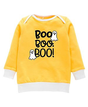 Kadam Baby Halloween Theme Cotton Knit Full Sleeves Boo Boo Boo Text Printed Sweatshirt - Yellow