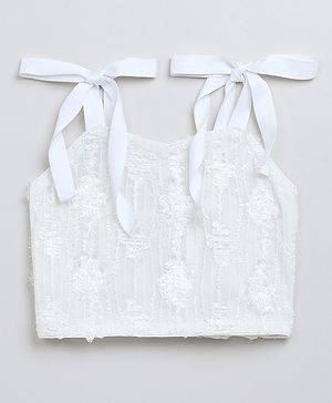 Taffykids Net Knit Sleeveless Abstract Embroidered Crop Top - White