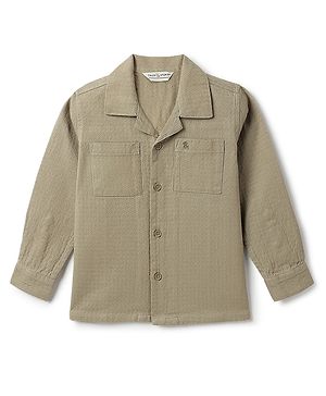 Tales & Stories Cotton Woven Full Sleeves Solid Shirt - Olive Green