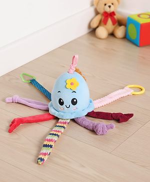 Babyhug Octopus Activity Soft Toy for Babies with Spring Action Pull String| Teether, Crinkle Sound Ribbon, Multi-Texture Sensory Strings| Hanging Design for Stroller/Crib| Toddler Gifting Option