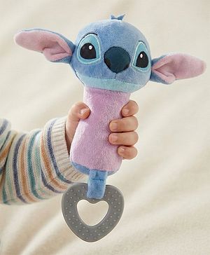 Babyhug Disney Stitch Soft Rattle Toy with Squeeze Sound & Teether| Plush Easy-Grip Sensory Toy for Babies| Supports Teething, Fine Motor Skills & Early Development| BIS Certified