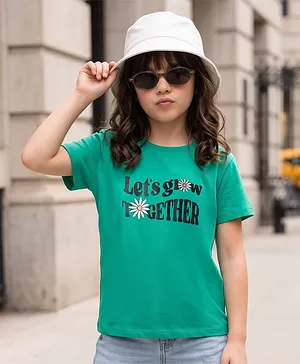 Kookie Kids Single Jersey Knit Half
                              Sleeves T-Shirt With Lets Glow Together
                              Text Print - Mint