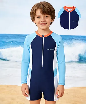 Mark & Mia Full Raglan Sleeves
                              Legged Swimsuit - Navy Blue