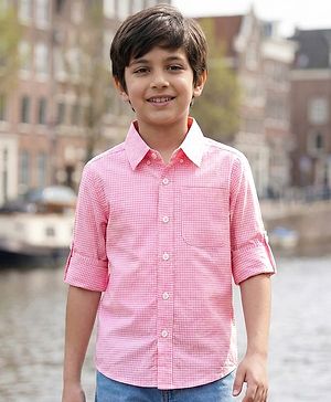 Pine Kids Cotton Woven Full Sleeves Shirt With Checks - Pink