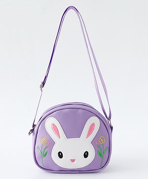 Babyhug Sling Bag With Floral Embroidery & Bunny Patch - Purple