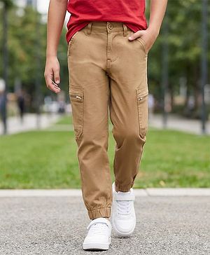 Pine Kids Cotton Elastane Woven Full Length Trouser Pant with Pocket - Brown