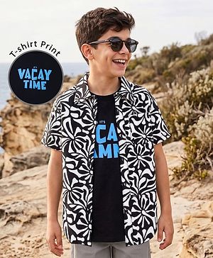 Pine Kids Woven Half Sleeves Printed Shirt With Inner Tee - Multicolor