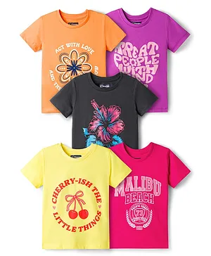 Pine Kids Cotton Knit T-Shirts with
                              Graphic Print Multi Colors 7-8 Years Pack
                              of 5