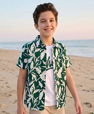 Pine Kids Viscose Woven Half Sleeves Shirt With T-Shirt & Floral Print - Green
