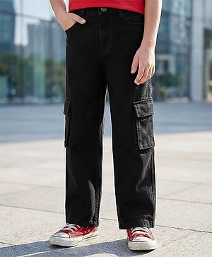 Pine Kids Denim Woven Full Length Washed Jeans - Black