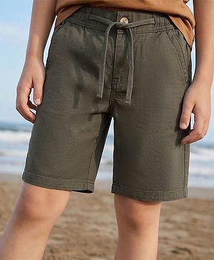 Pine Kids Cotton Elastane Woven Above Knee Length Shorts - Olive Green