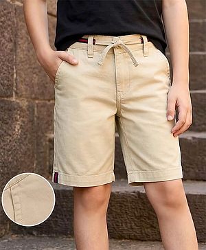 Pine Kids Cotton Woven Above Knee Length Solid Shorts - Beige