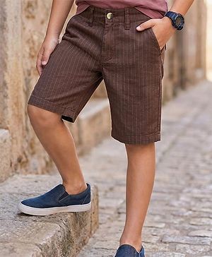 Pine Kids Cotton Elastane Woven Knee Length Shorts - Brown