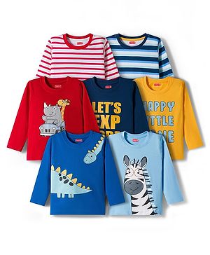 Babyhug 100 % Cotton Single Jersey Knit Full Sleeves T-Shirt With Dino Print Pack Of 7 - Multicolour