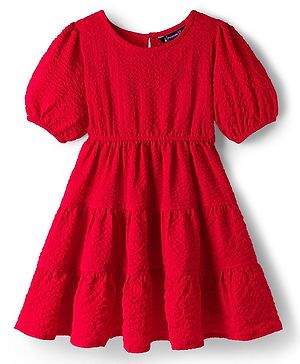 Pine Kids Woven Half Sleeves Solid Frock - Red