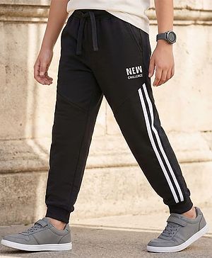 Pine Kids Looper Knit Full Length Lounge Pant with Tape Detailing - Black
