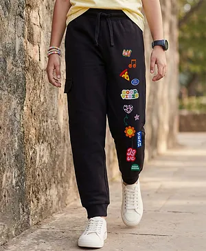 Pine Kids Knit Full Length Lounge
                              Pant with Good Vibes Print - Black