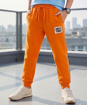 Pine Kids Knit Full Length Lounge Pant With Text Badge - Orange