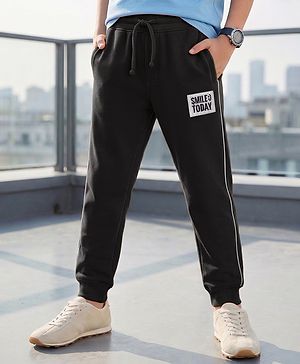 Pine Kids Knit Full Length Lounge Pant With Text Badge - Black