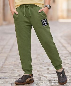 Pine Kids Knit Full Length Lounge Pant With Text Print - Olive Green