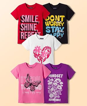 Pine Kids Cotton Knit Half Sleeves T-Shirts with Floral Print Pack of 5 - Multicolor