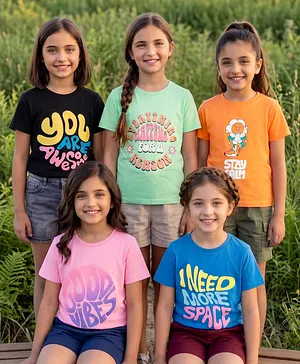 Pine Kids Cotton Knit T-Shirts with
                              Graphic Print Multi Colors 4-5 Years Pack
                              of 5