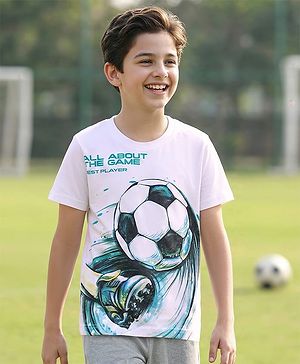Pine Kids Cotton Knit Half Sleeves T-Shirt with Gaming Graphic - White