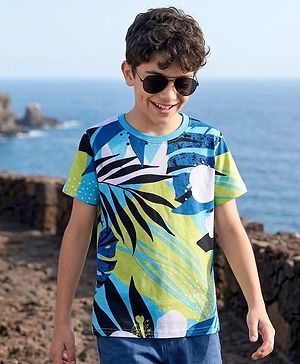 Pine Kids 100% Cotton Knit Half Sleeves Tropical Theme Printed T-Shirt - Multicolour