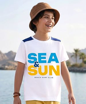 Pine Kids Cotton Knit Half Sleeves T-Shirt with Text Graphic - White