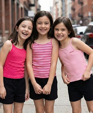 Pine Kids Cotton Lycra Sleeveless Slips With Stripes & Polka Dot Print Pack Of 3 - Colour May Vary