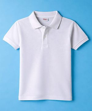 Babyhug Cotton Knit Half Sleeves Solid Colour Polo T-Shirt  - White