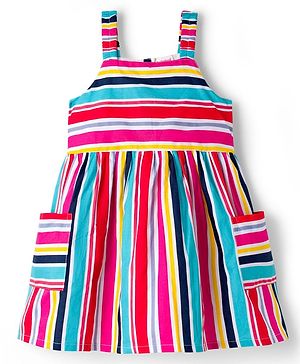 Babyhug Cotton Woven Sleeveless Striped Frock - Multicolor