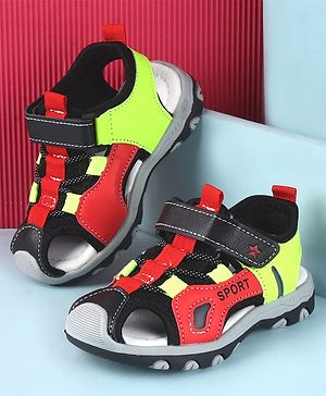 Cute Walk by Babyhug Sandals Color Block With Velcro Closure  - Red & Limegreen