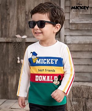 Babyhug Disney Single Jersey Knit Full Sleeves Cut & Sew T-Shirt with Mickey Mouse Graphic & Badge Detailing - Multicolor