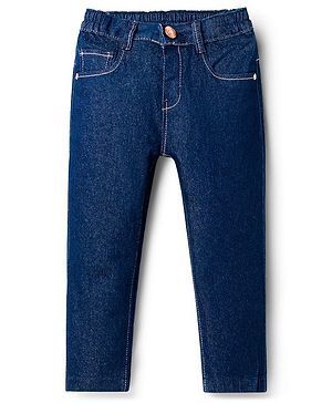 Babyhug Denim Full Length Washed Jeans With Stretch - Navy Blue