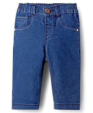 Babyhug Solid Color Denim Capri with Stretch - Navy Blue