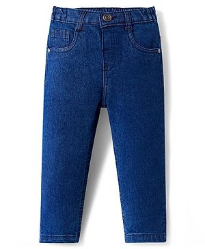 Babyhug Denim Full Length Washed Jeans With Stretch - Navy Blue