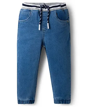Babyhug Denim Full Length Solid
                              Colour Washed Joggers - Blue