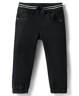 Babyhug
                              Full Length Solid Color Denim Joggers with
                              Ribbed Waist - Black