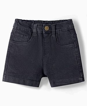 Babyhug Denim Mid Thigh Washed Shorts With Stretch - Black