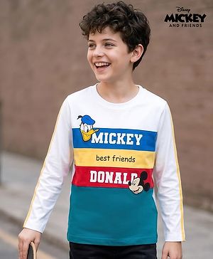 Pine Kids Disney Single Jersey Knit Full Sleeves Cut & Sew T-Shirt with Mickey Mouse Graphic & Badge Detailing - Multicolor