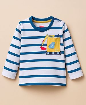 Babyhug 100% Cotton Single Jersey Knit Full Sleeves T-Shirt With Vehicle Print - Navy Blue