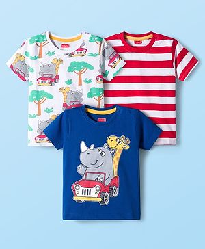 Babyhug 100% Cotton Knit Half Sleeves T-Shirts with Safari Theme Print Pack of 3 - Multicolor