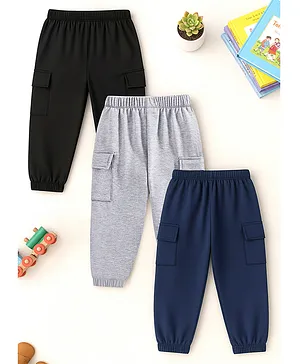 Trampoline Cotton Blend Knit Pack Of
                              3 Solid Cargo Joggers - Black Blue &
                              Grey