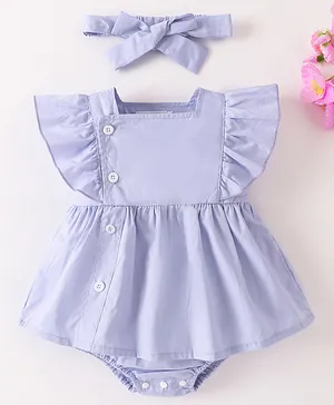 Mark & Mia Cotton Frill Sleeves
                              Solid Color Frock Style Onesie with
                              Headband - Light Blue