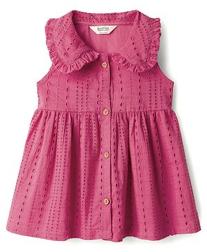 Bonfino Woven Sleeveless Schiffli Dress - Dark Pink