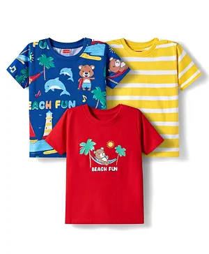Babyhug 100% Cotton Single Jersey
                              Knit Half Sleeves T-Shirt With Animal
                              Print Pack Of 3 - Red Navy Blue &
                              Yellow