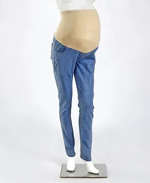 Kriti Full Length Denim Maternity Jeans With Tummy Hug - Light Blue